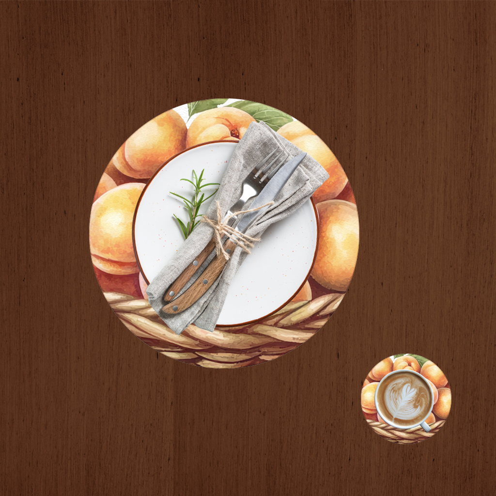 Fresh Peaches in Wicker Basket Charger Plate Set 12 Pieces