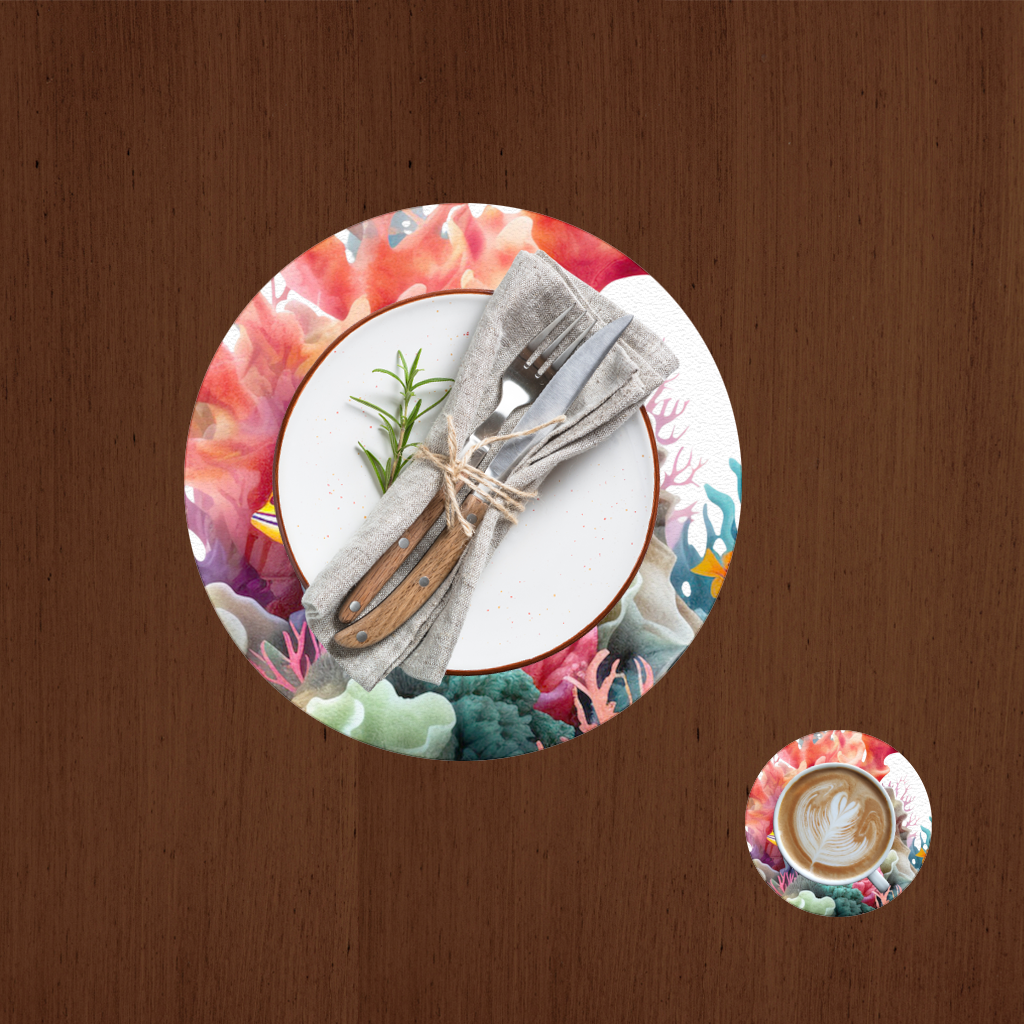 Vibrant Coral Reef and Tropical Fish Charger Plate Set  12 Pieces
