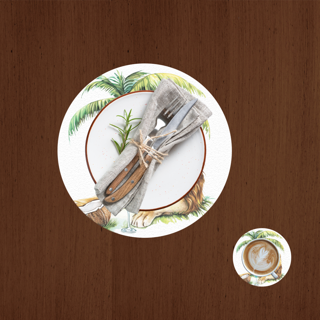 Summer Vibe Lion Under Palm Tree Charger Plate Set 12 Pieces
