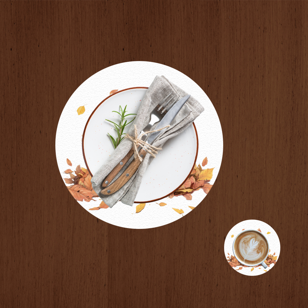 Ginger Kitten in Autumn Leaves Charger Plate Set 12 Pieces