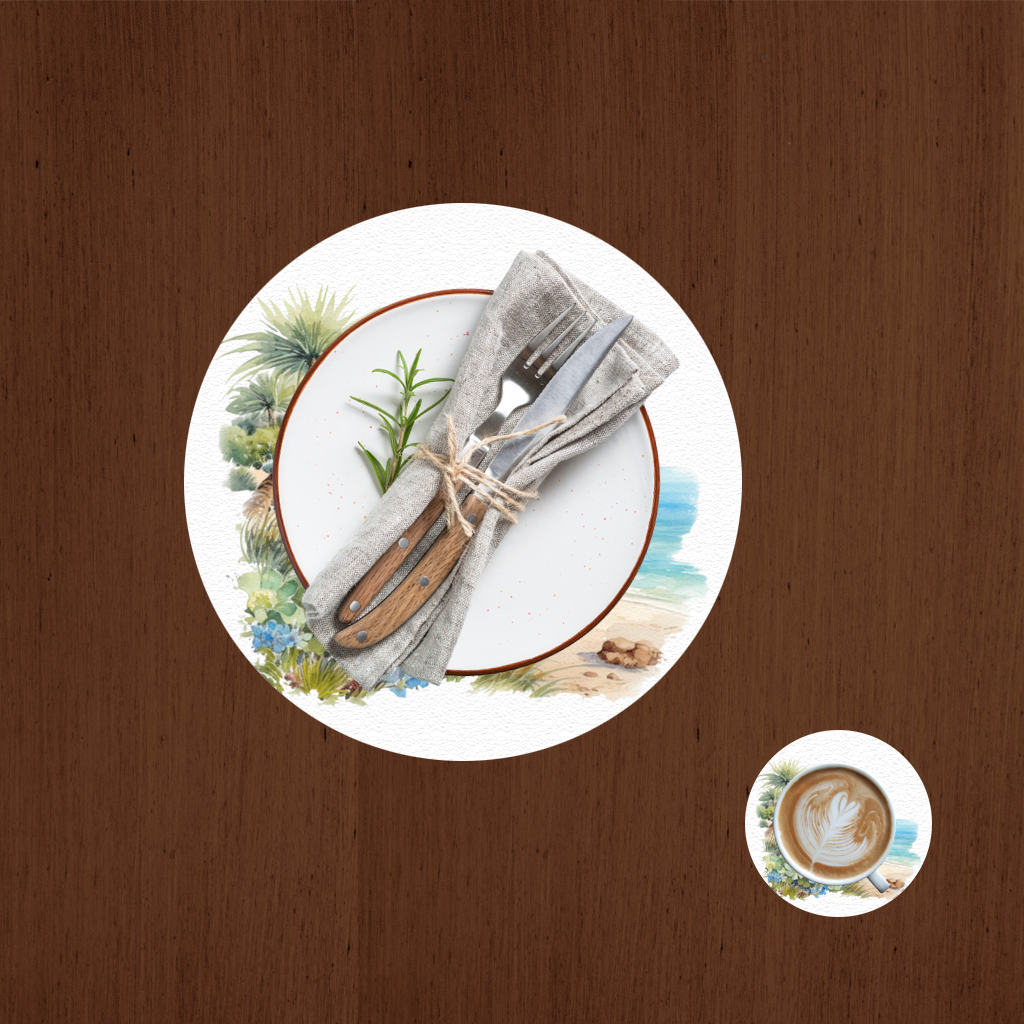 Tropical Palm Tree and Turquoise Sea Charger Plate Set 12 Pieces