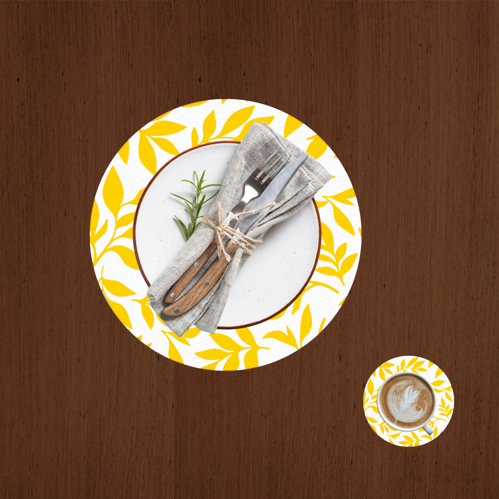 Mustard Yellow Botanical Leaves Charger Plate Set 12 Pieces