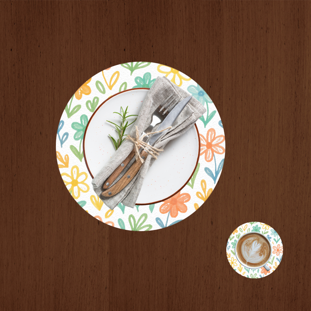 Renkli Boho Kır Çiçekleri Servis Tabağı Altlığı (12 Adet)