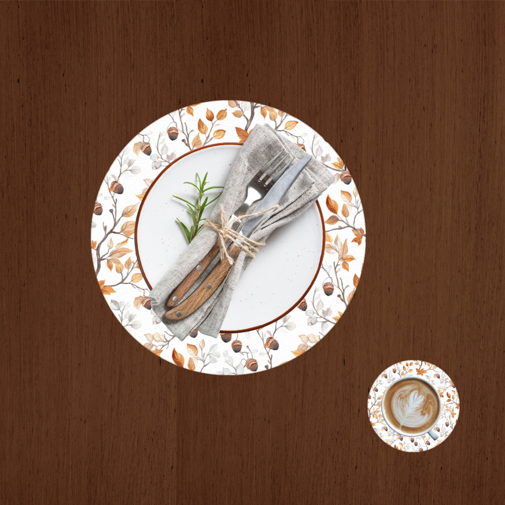Watercolor Fall Acorns and Leaves Charger Plate Set 12 Pieces