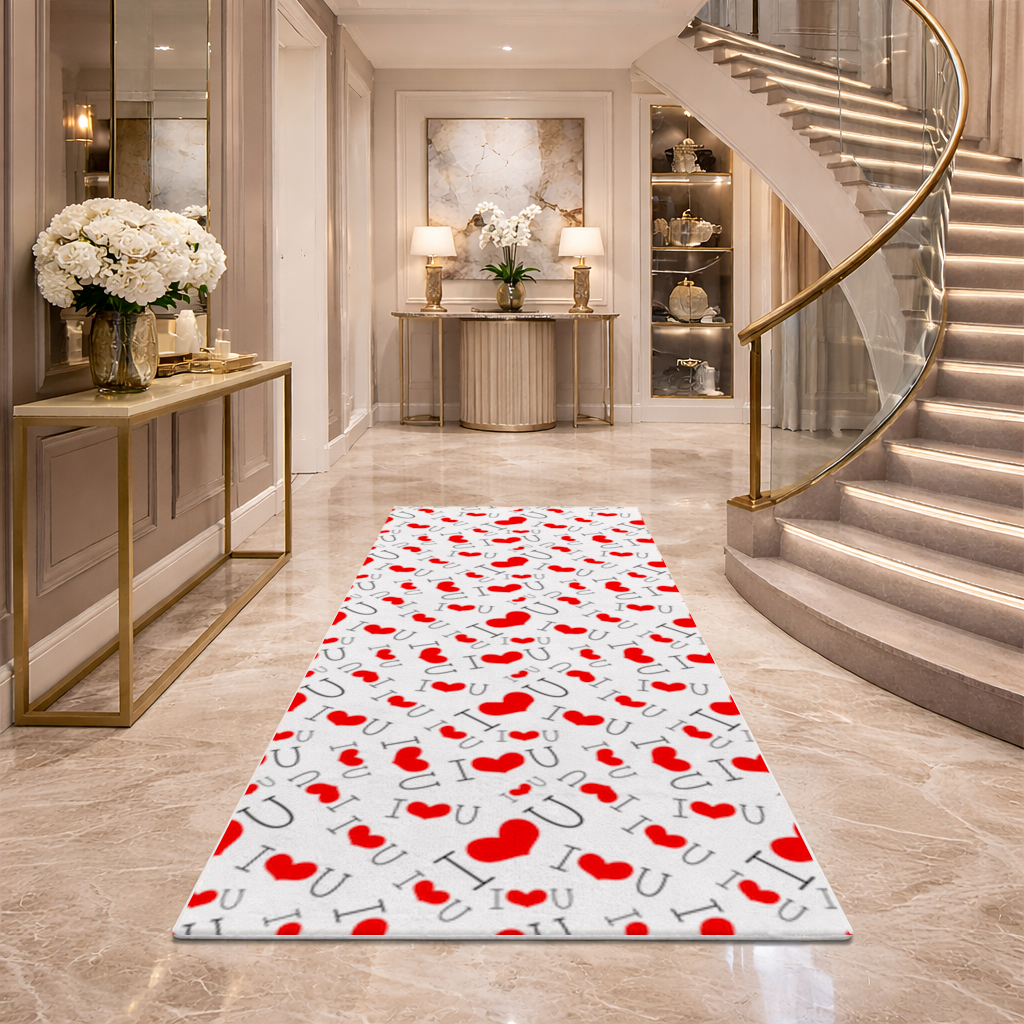 Valentines Day I Love You Heart Pattern Romantic Design Hallway & Entryway Rug