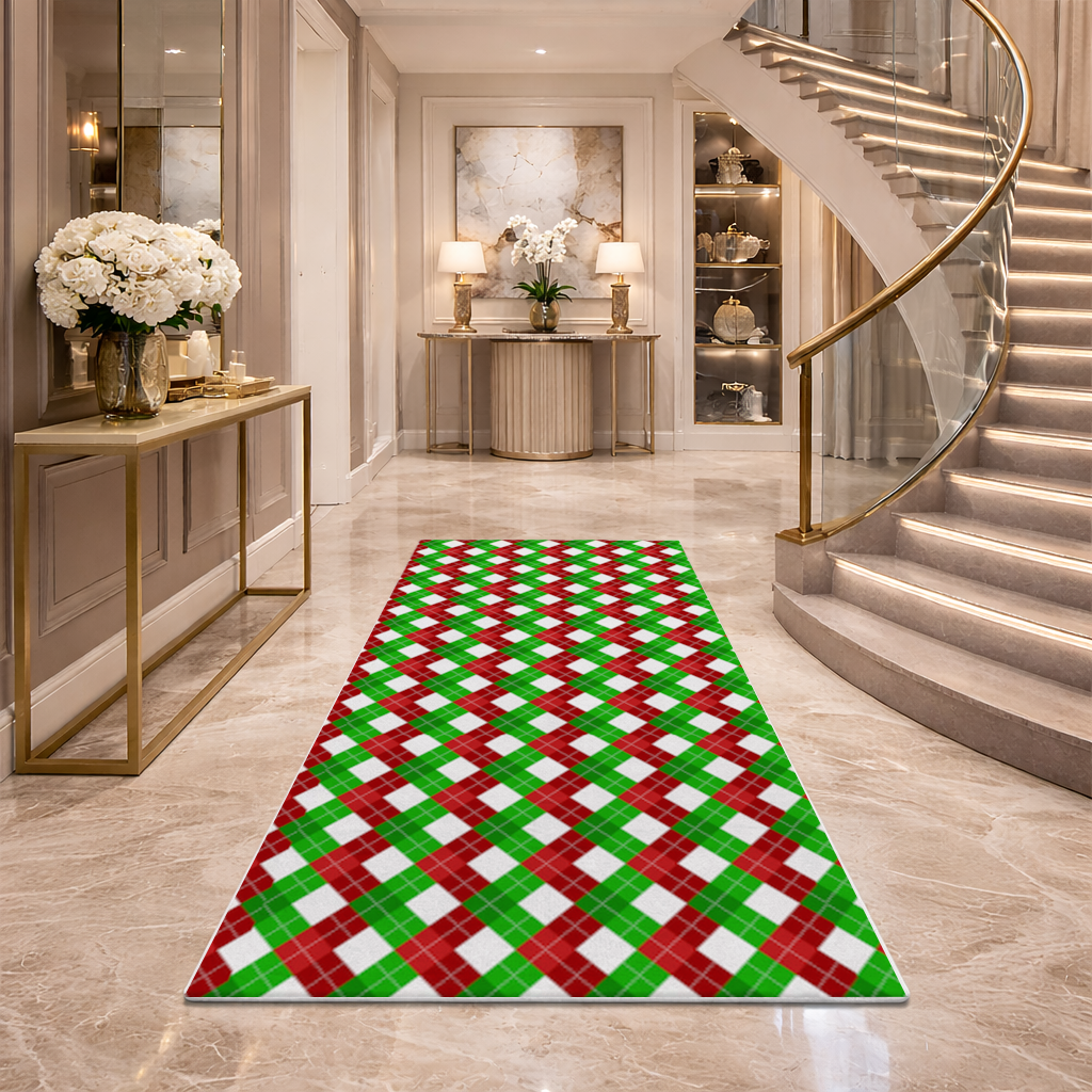 Red Green Argyle Plaid Background Pattern Hallway & Entryway Rug