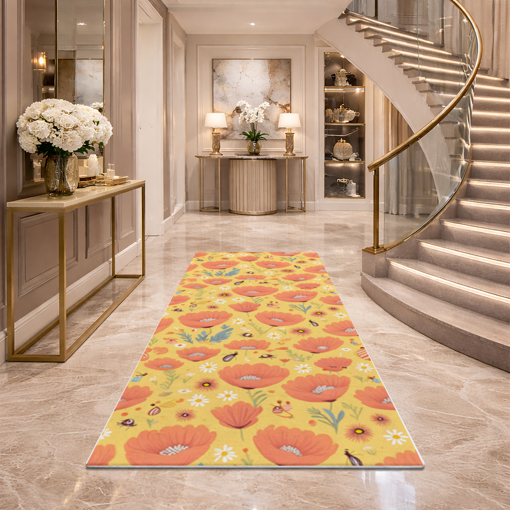 Floral Insect Pattern Colorful Design Hallway & Entryway Rug