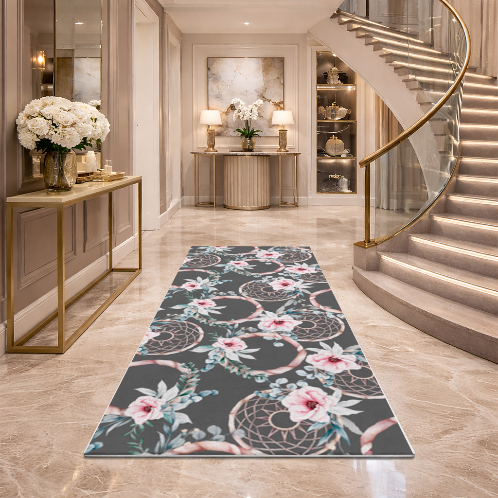 Boho Floral Dreamcatcher Pattern Hallway & Entryway Rug