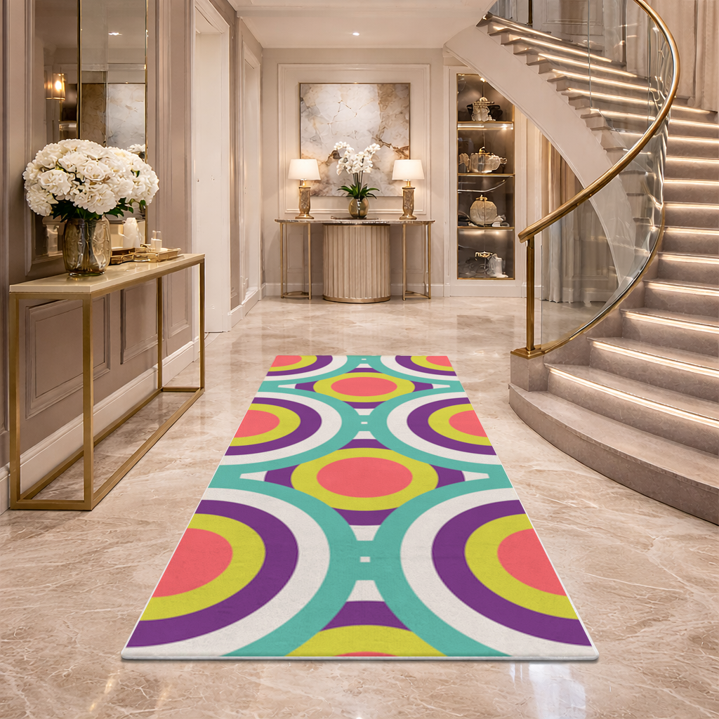 Colorful Geometric Circle Pattern Hallway & Entryway Rug