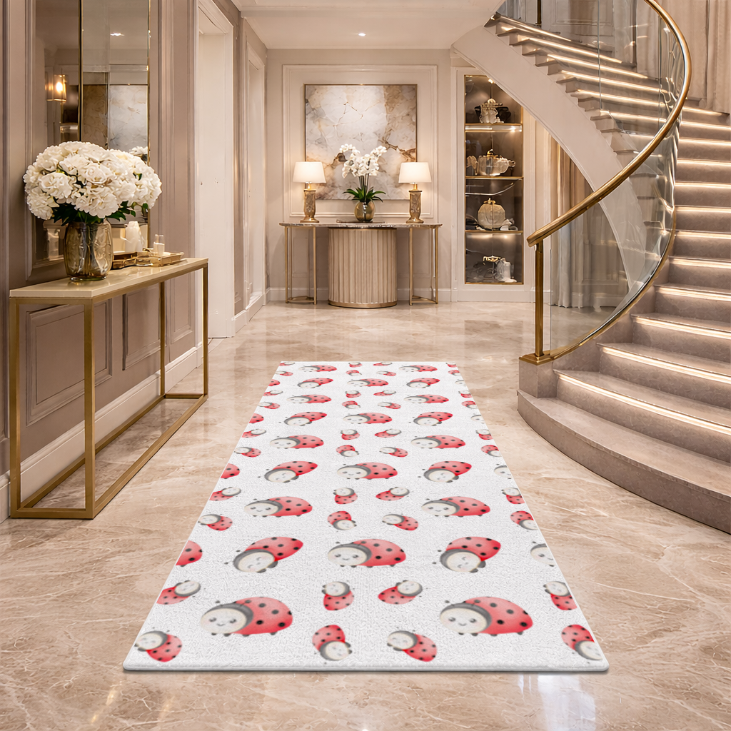 Cute Kawaii Ladybug Pattern Hallway & Entryway Rug