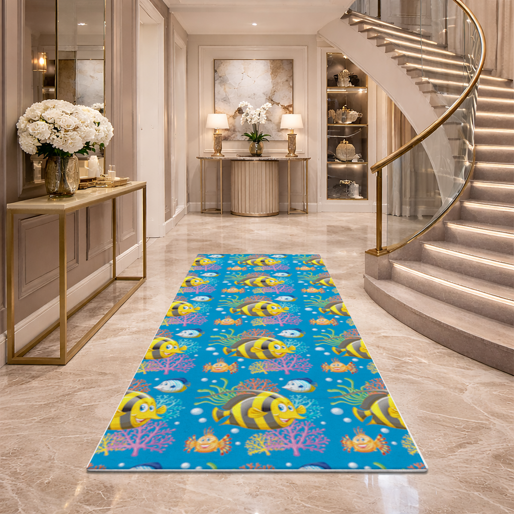 Colorful Tropical Fish and Coral Reef Pattern Hallway & Entryway Rug