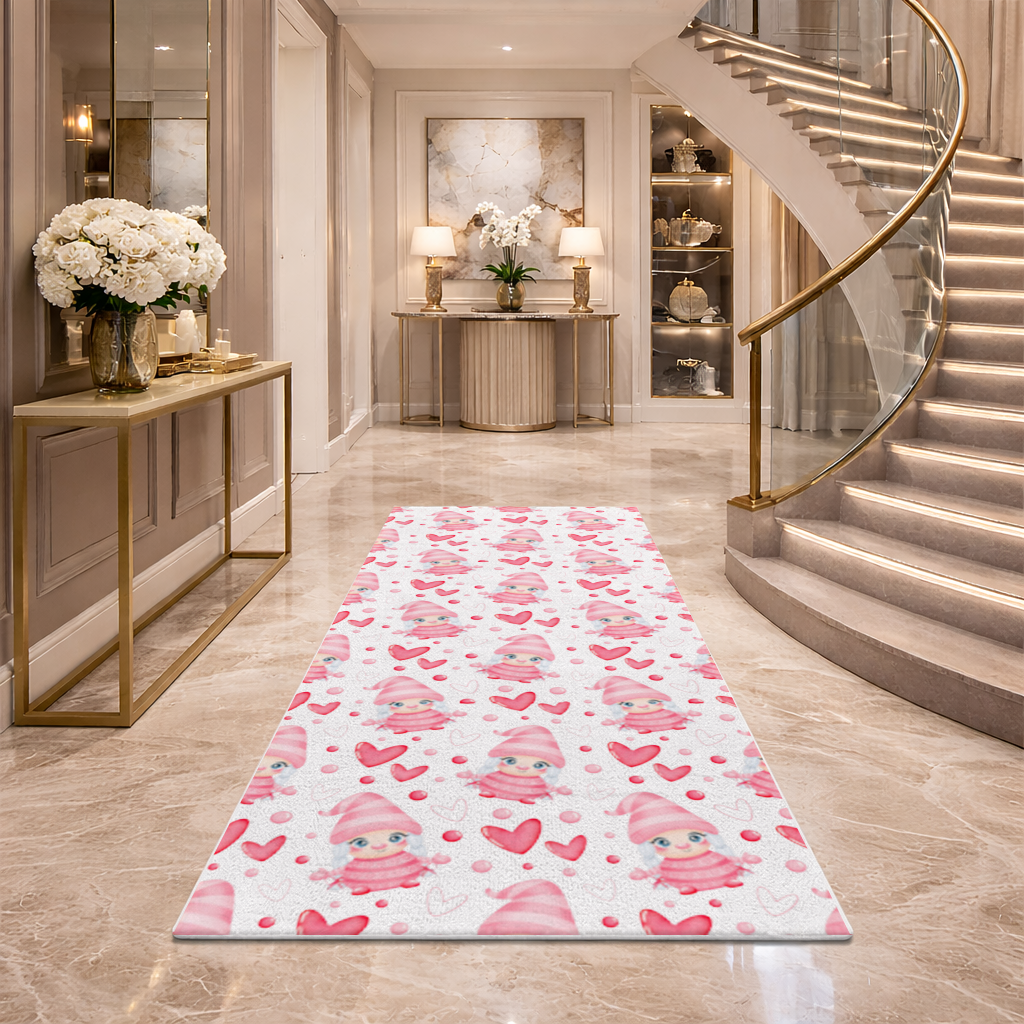 Cute Pink Baby Girl Valentines Day Heart Pattern Design Hallway & Entryway Rug