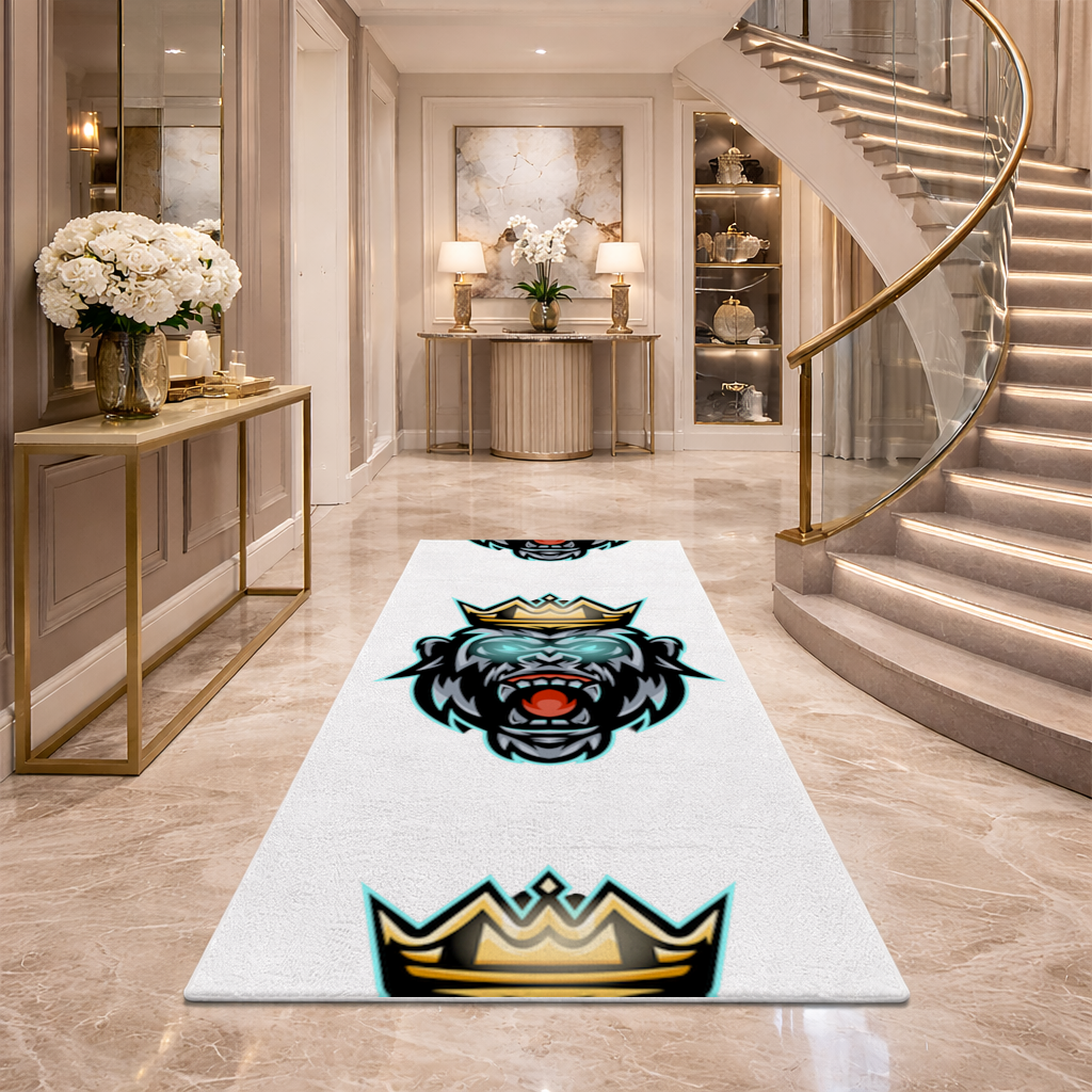 Angry Gorilla King with Crown Graphic - Neon Mascot Design Hallway & Entryway Rug