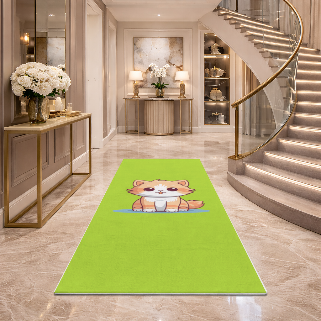 Cute Orange Cat Illustration Hallway & Entryway Rug