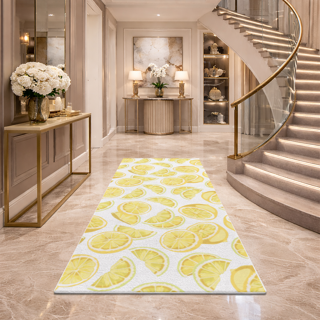 Fresh Lemon Slices Vibrant Summer Pattern Hallway & Entryway Rug