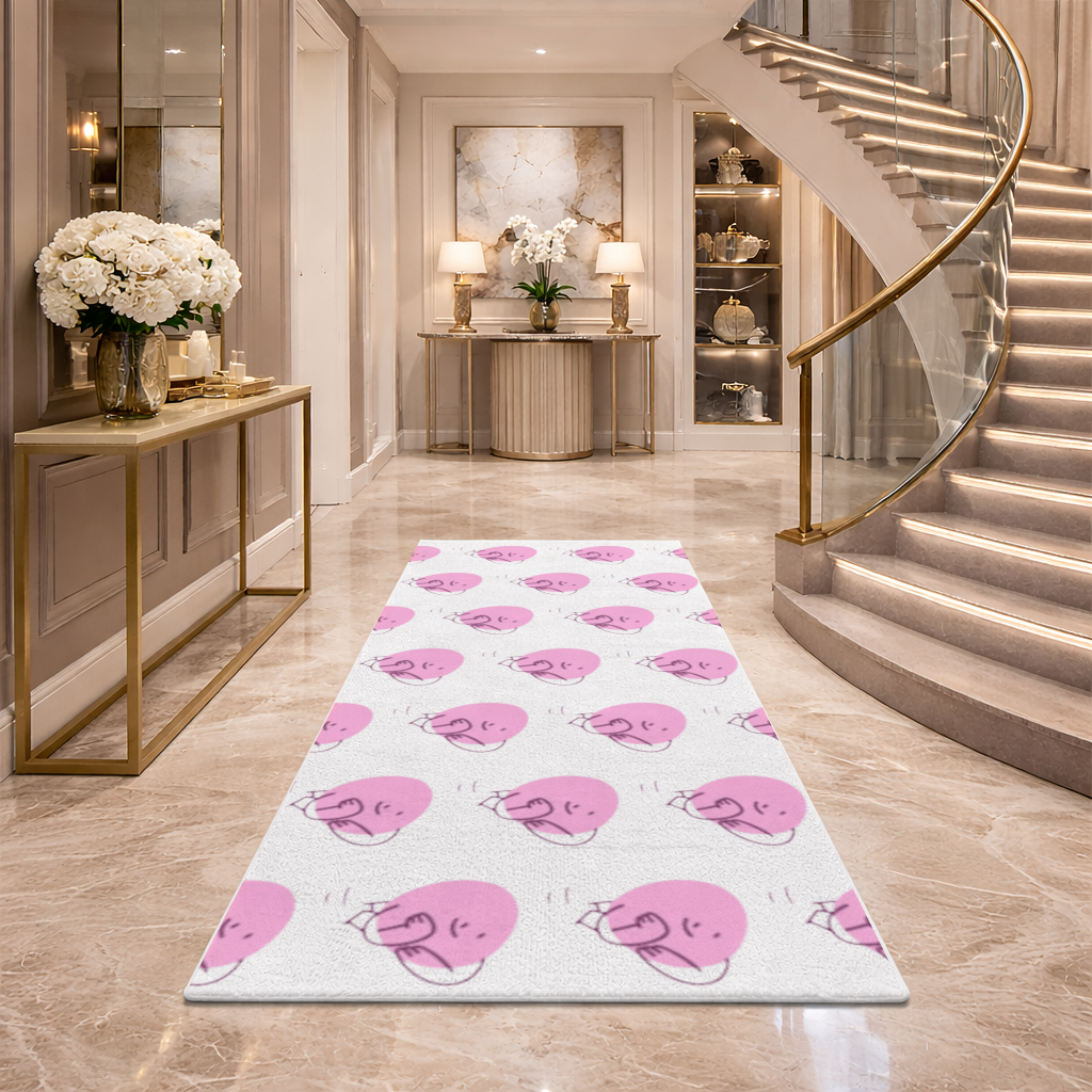 Cute Pink Lying Character Illustration Hallway & Entryway Rug
