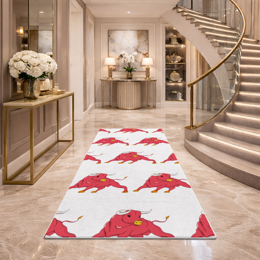 Spanish Red Bull Illustration Inspired by Matador Theme Hallway & Entryway Rug