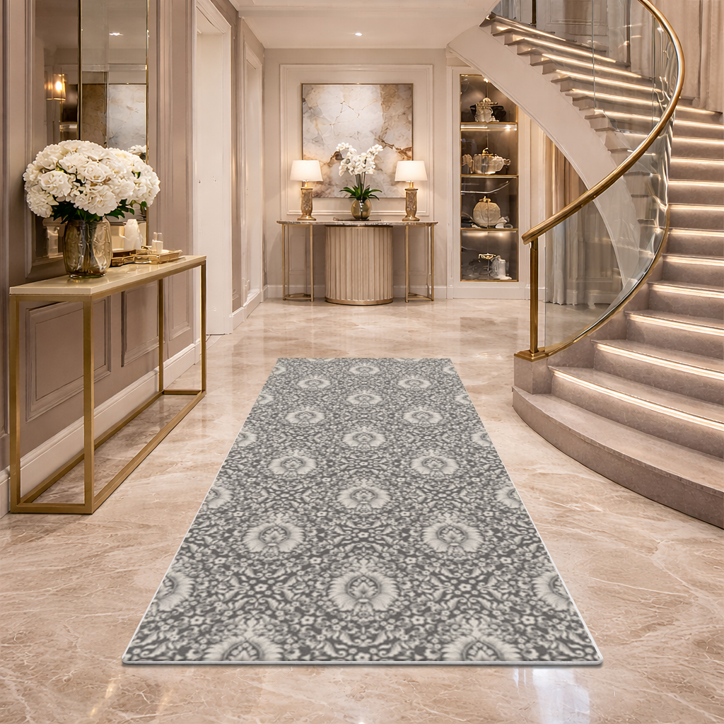 Classic Vintage Damask Floral Pattern Hallway & Entryway Rug
