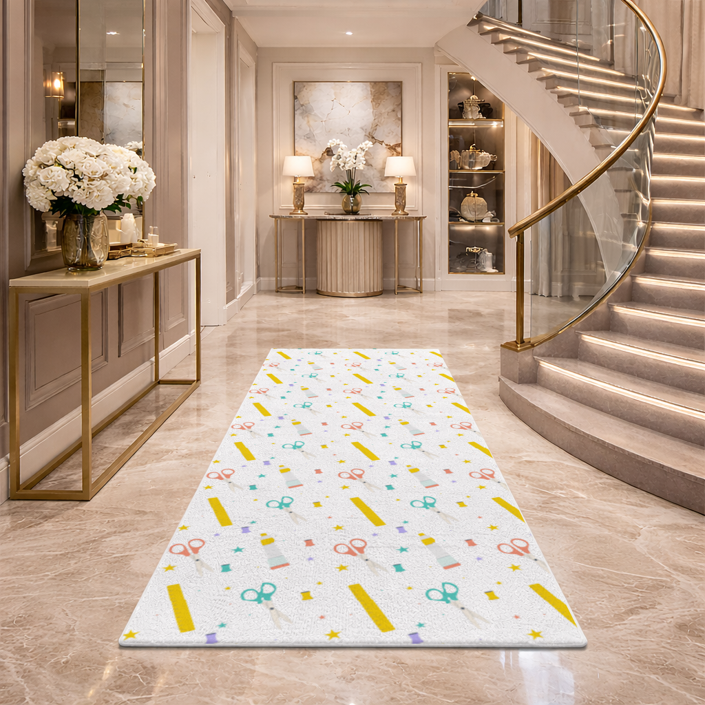 Colorful School and Stationery Supplies Pattern Hallway & Entryway Rug