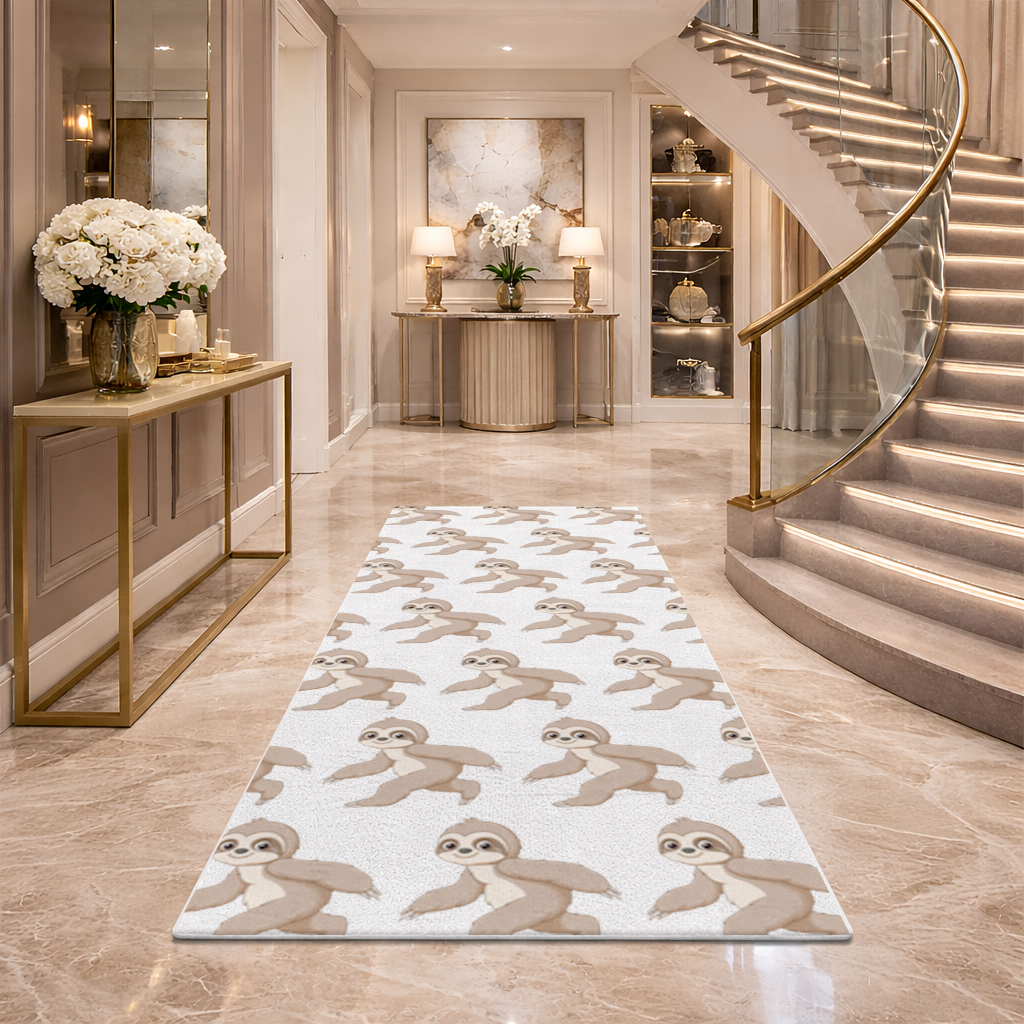 Cute Joyful Walking Sloth Hallway & Entryway Rug