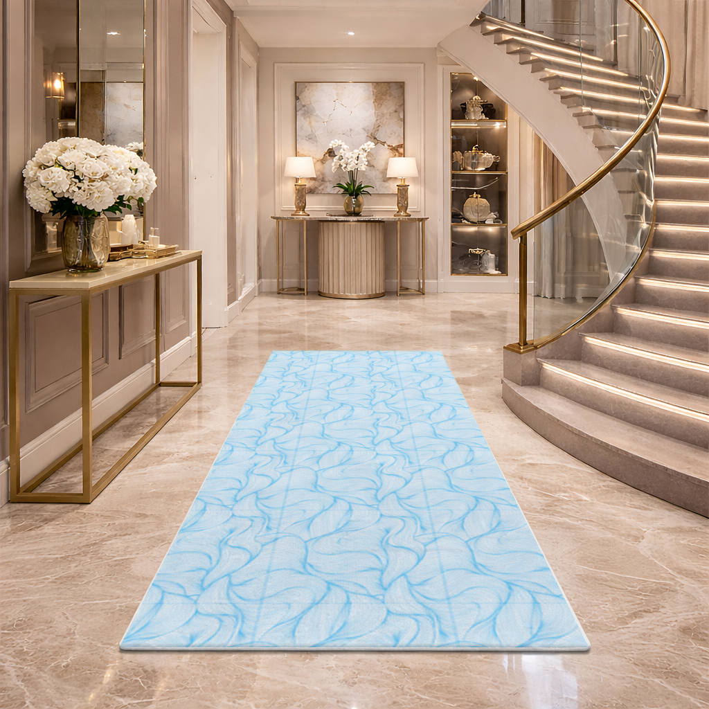 Blue Wavy Linear Abstract Pattern Hallway & Entryway Rug