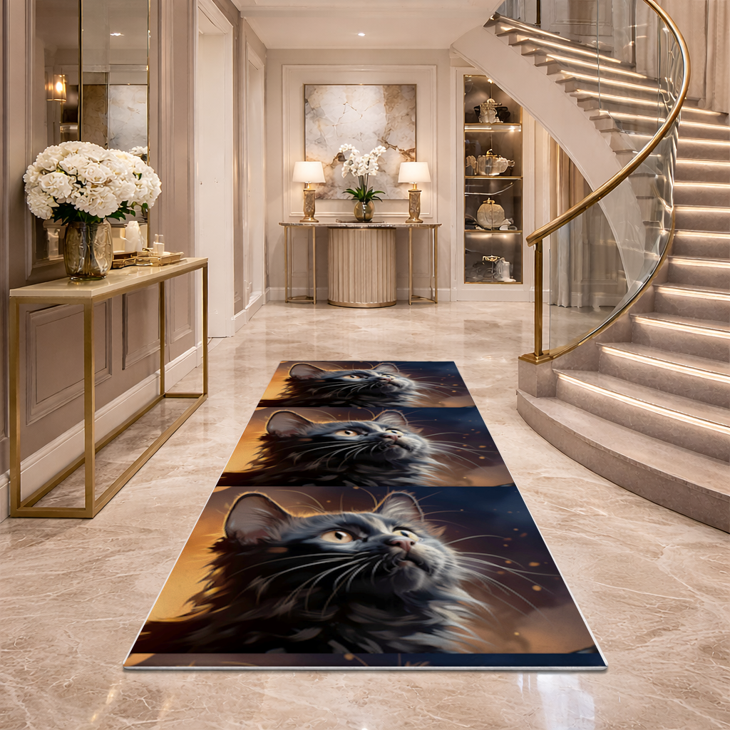 Black Cat Digital Art Hallway & Entryway Rug