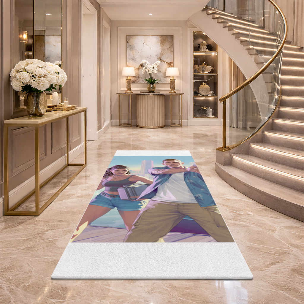 Vice City Showdown  Tropical Heist Duo Hallway & Entryway Rug