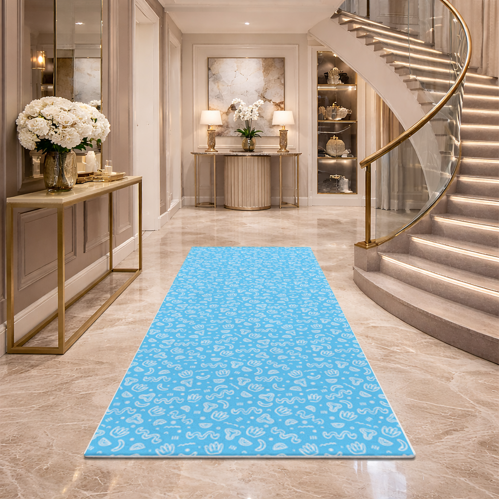 Blue Abstract Doodle Hallway & Entryway Rug