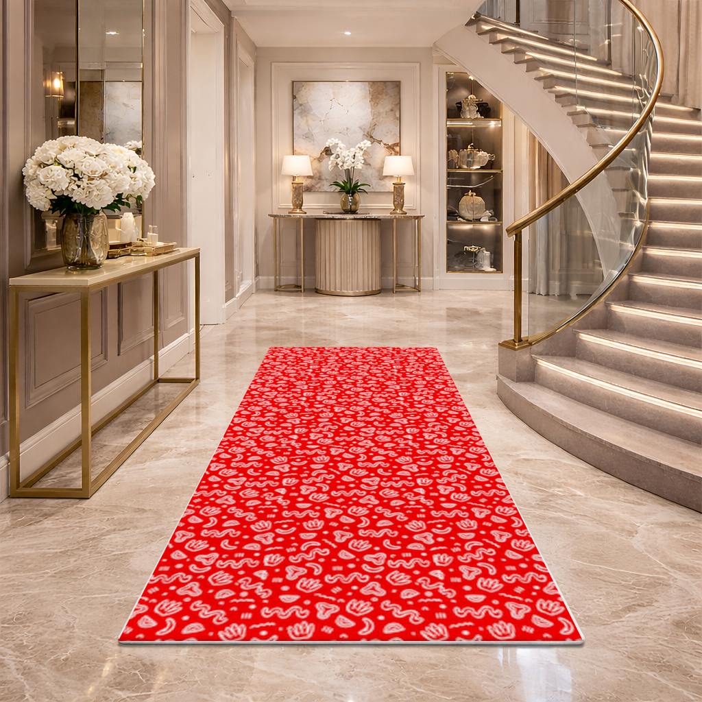 Red Abstract Doodle Hallway & Entryway Rug