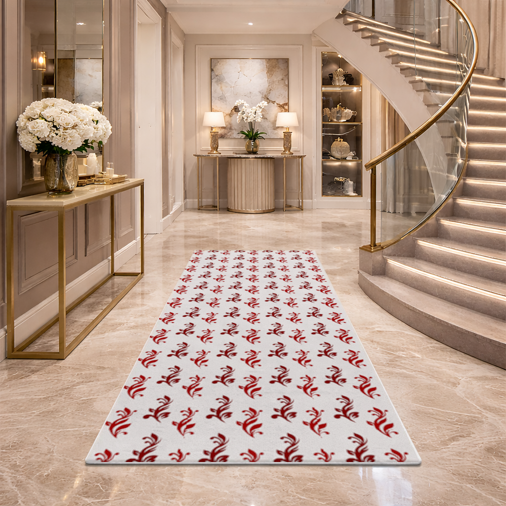 Burgundy Baroque Swirls Hallway & Entryway Rug