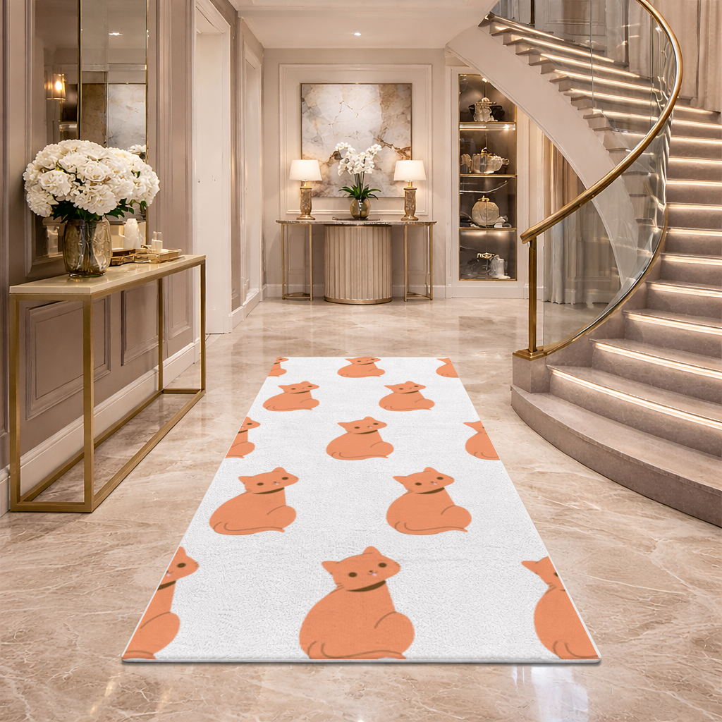 Kawaii Orange Cat Blep Hallway & Entryway Rug