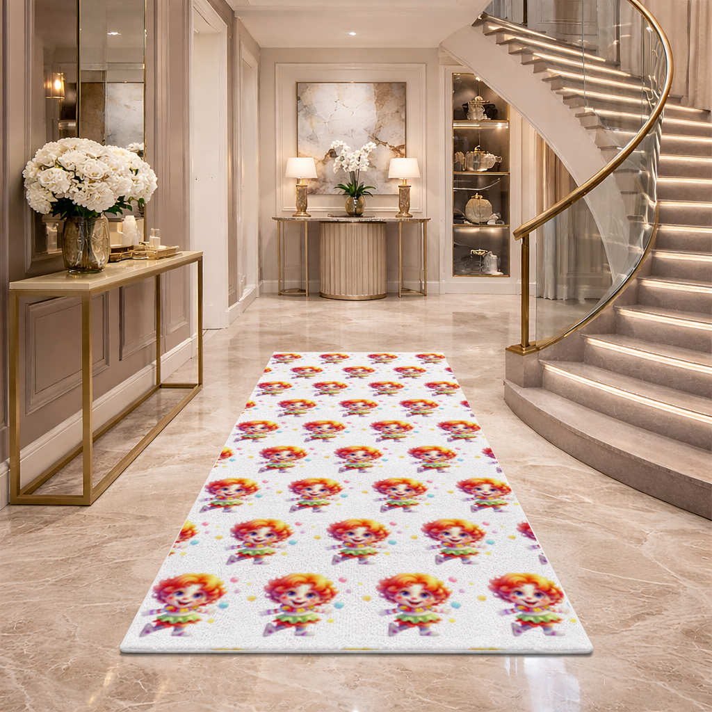 Cute Rainbow Hair Happy Clown Hallway & Entryway Rug