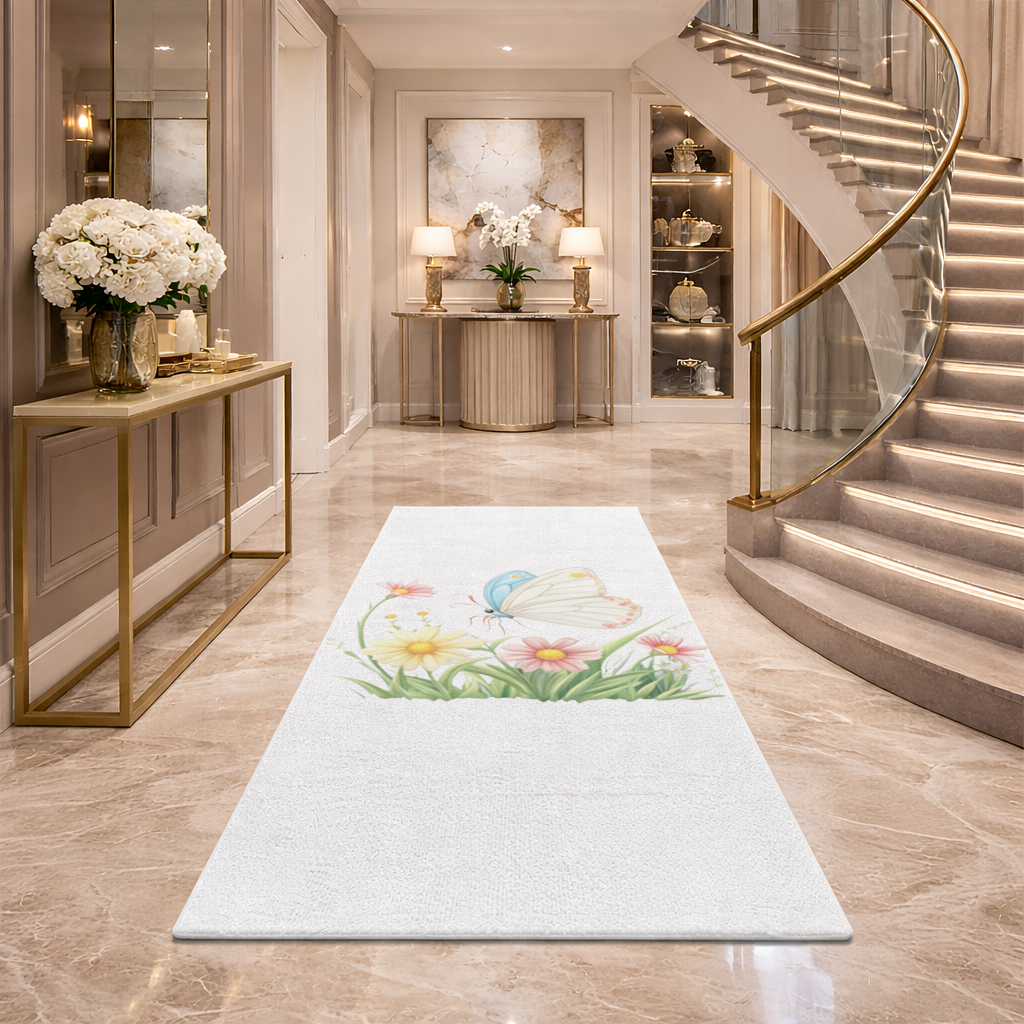 Whimsical Pastel Butterfly and Wildflowers Hallway & Entryway Rug