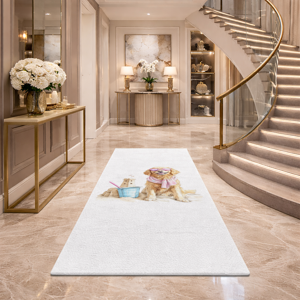 Beach Golden Retriever Pink Sunglasses Hallway & Entryway Rug