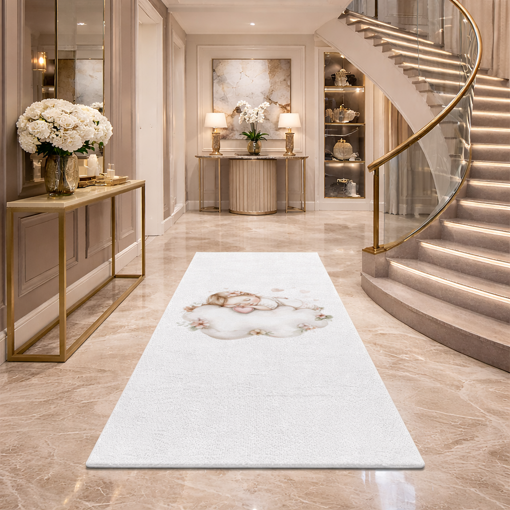 Sleeping Baby Girl on Floral Cloud Hallway & Entryway Rug