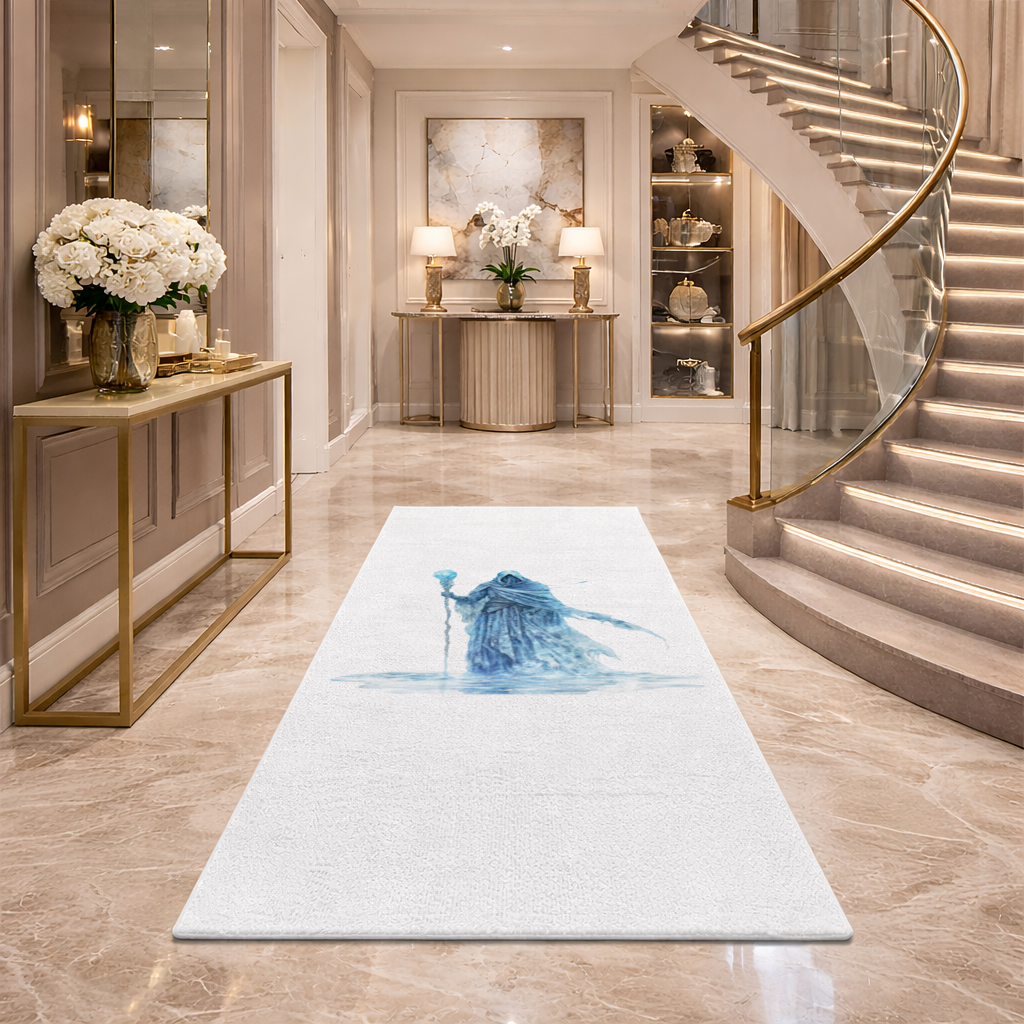 Blue Frost Mage Hooded Wizard Staff Hallway & Entryway Rug
