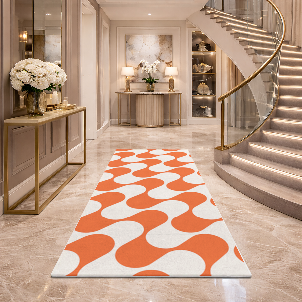 Retro 70s Orange Cream Groovy Curves Hallway & Entryway Rug