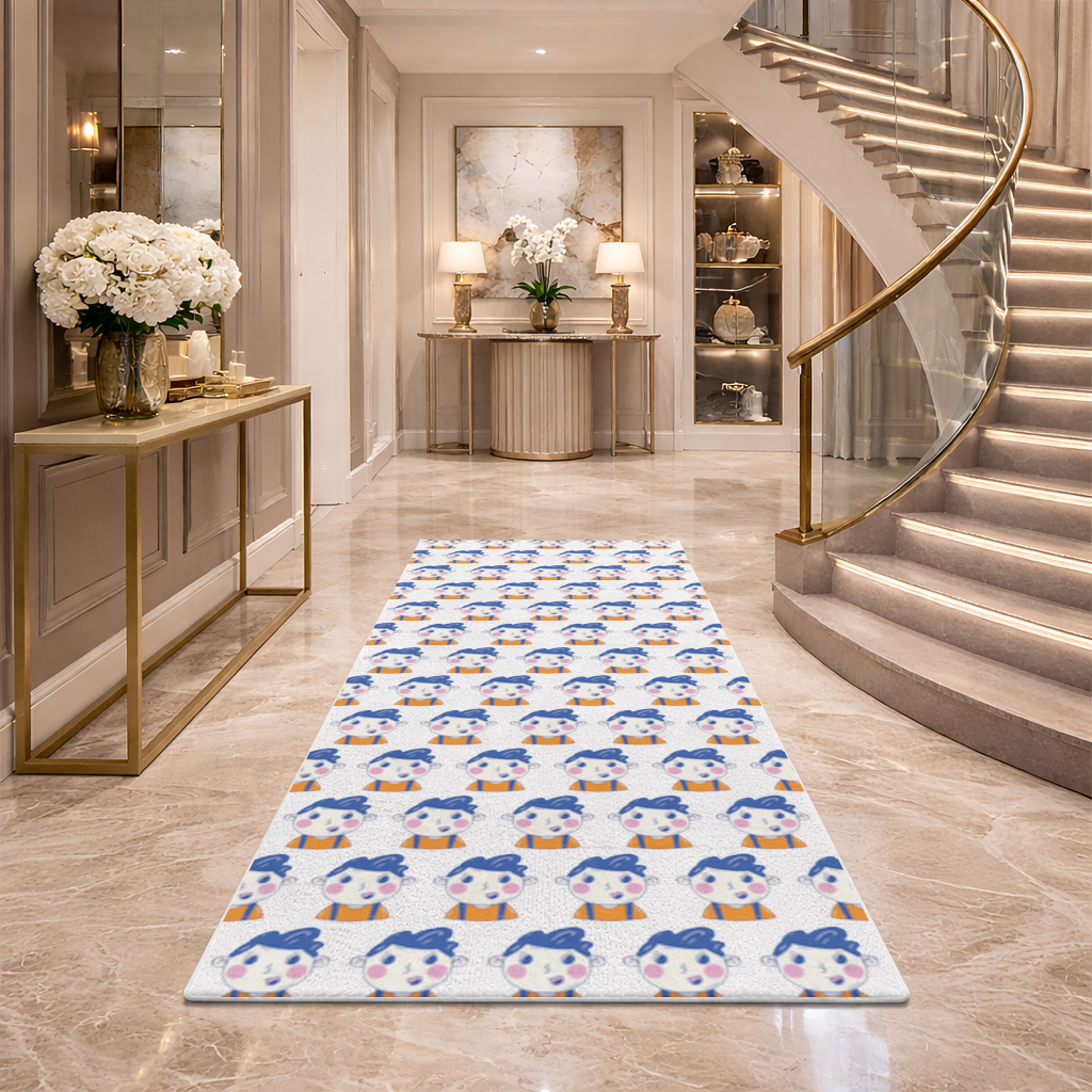 Cute Smiling Boy with Blue Hair Hallway & Entryway Rug