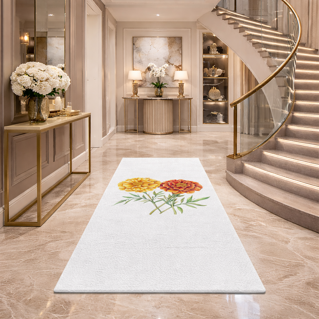 Botanical Yellow Orange Marigold Hallway & Entryway Rug