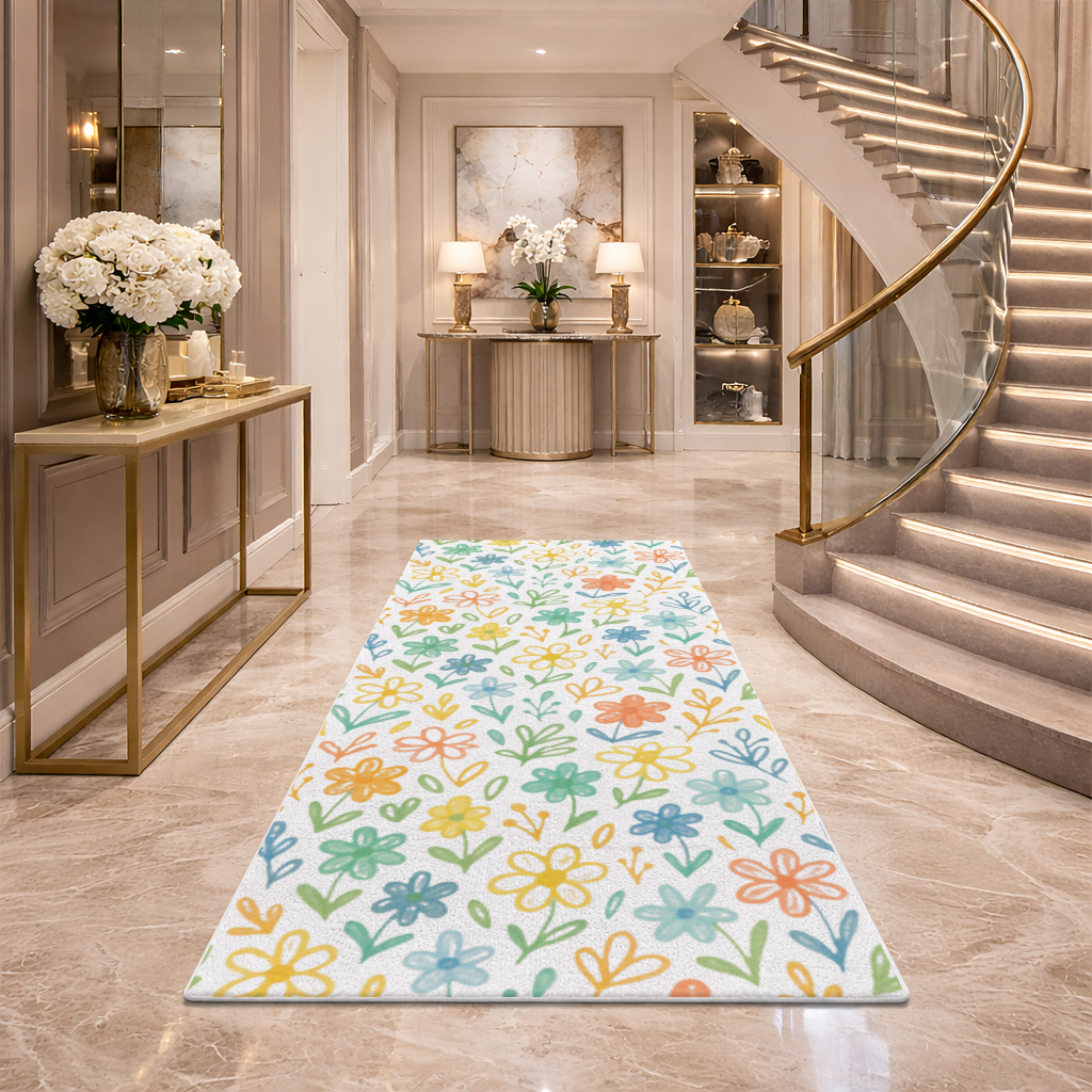 Colorful Boho Wildflowers Hallway & Entryway Rug