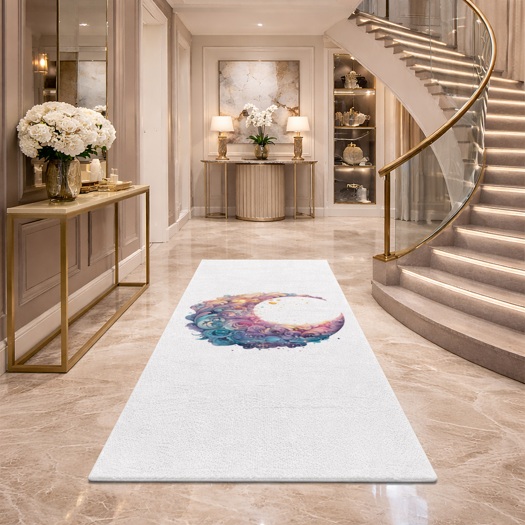 Colorful Swirled Celestial Moon Hallway & Entryway Rug