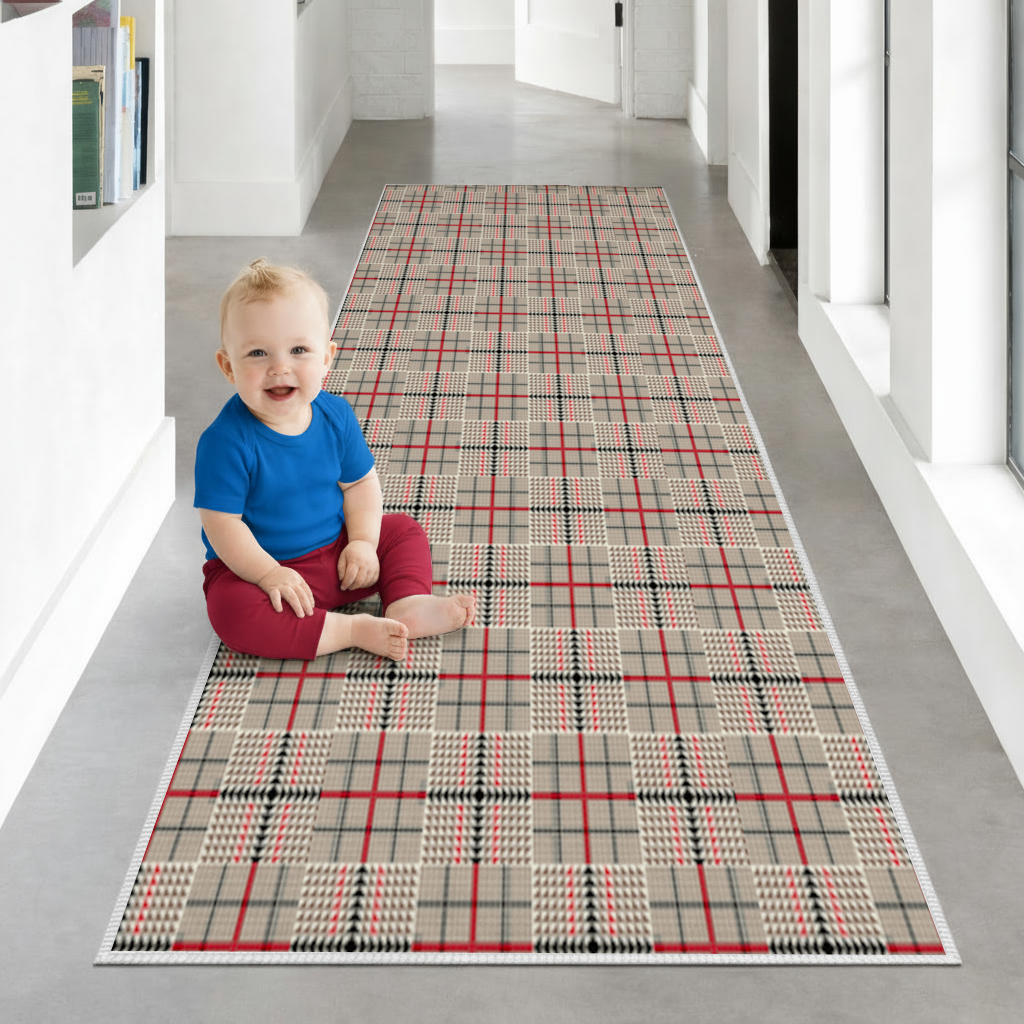 Red Black Geometric Tribal Pattern Hallway & Entryway Rug