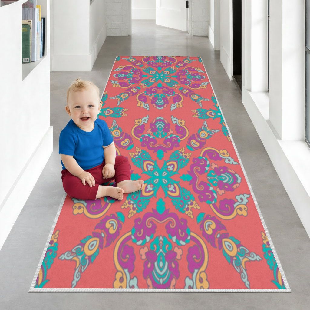 Vibrant Red Oriental Mandala Pattern Hallway & Entryway Rug