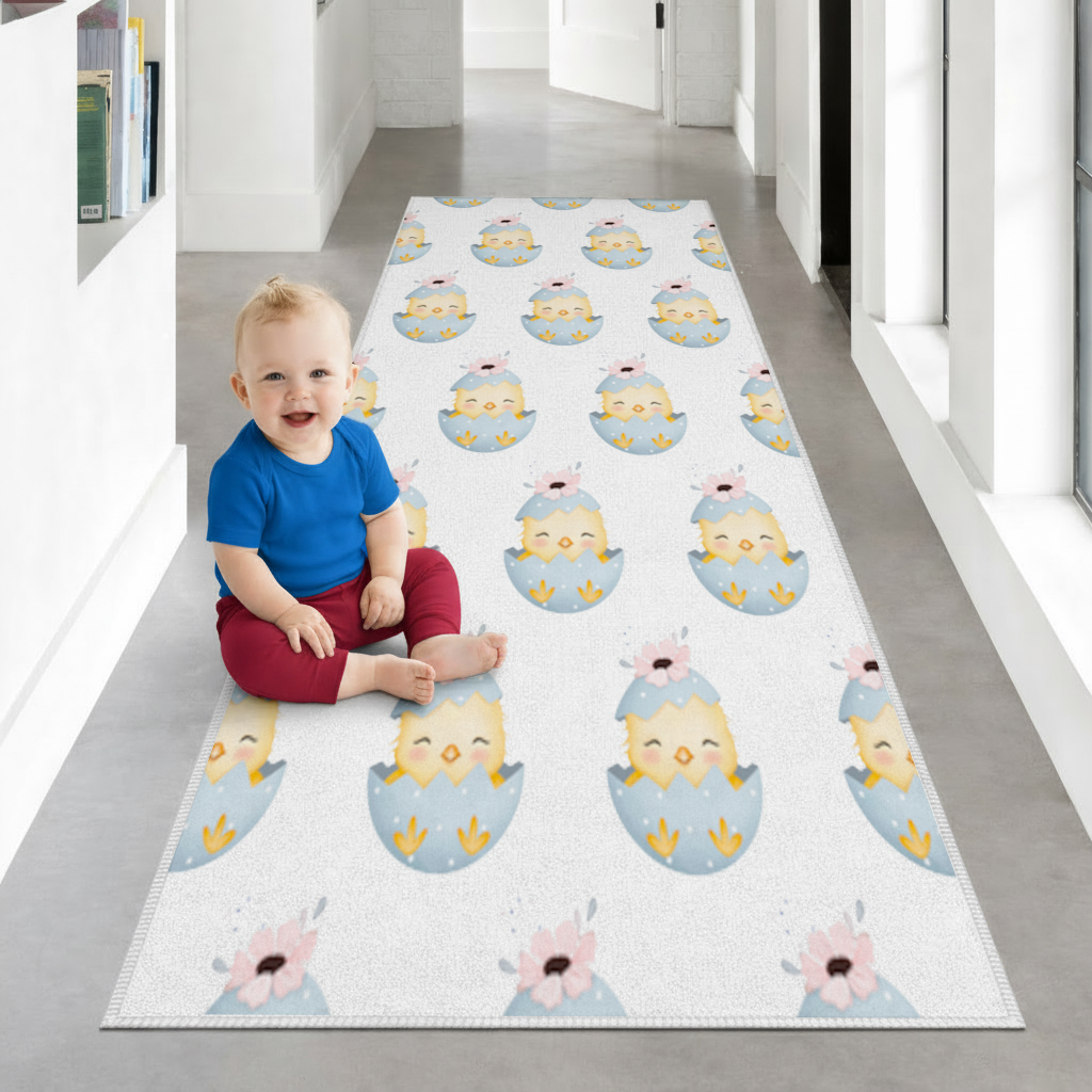 Cute Chick in Egg with Floral Hat Hallway & Entryway Rug