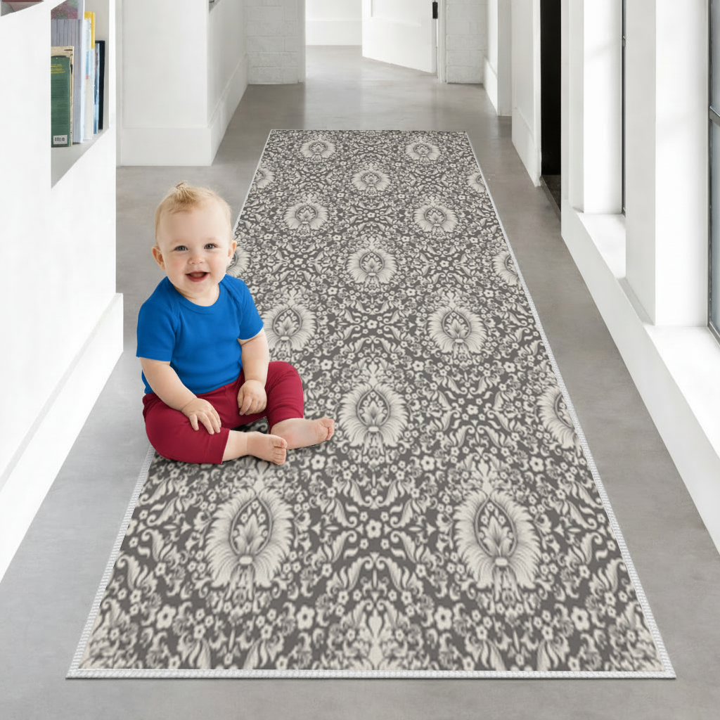 Classic Vintage Damask Floral Pattern Hallway & Entryway Rug