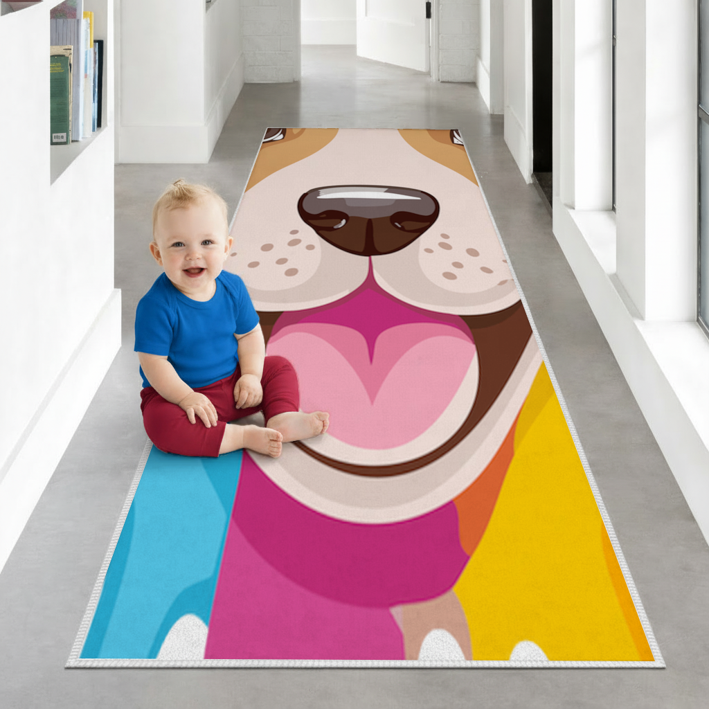 Happy Dog with Colorful Paint Drips Hallway & Entryway Rug