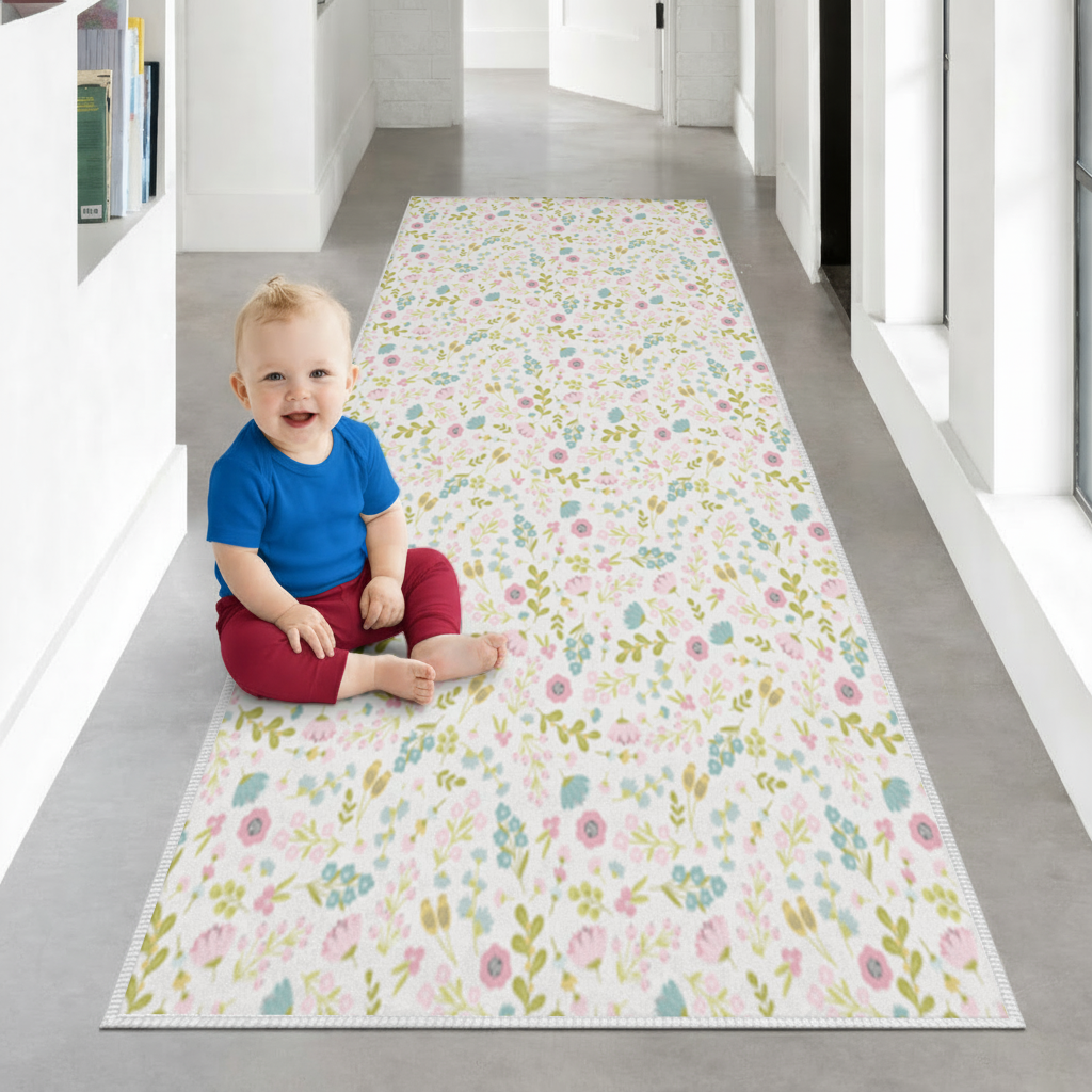Pastel Spring Floral Hallway & Entryway Rug