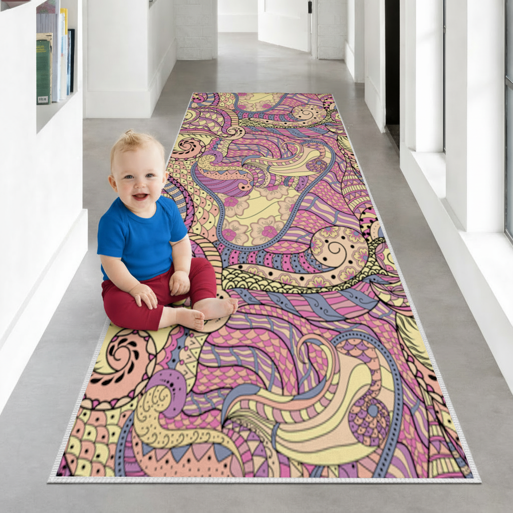 Psychedelic Zentangle Floral Hallway & Entryway Rug