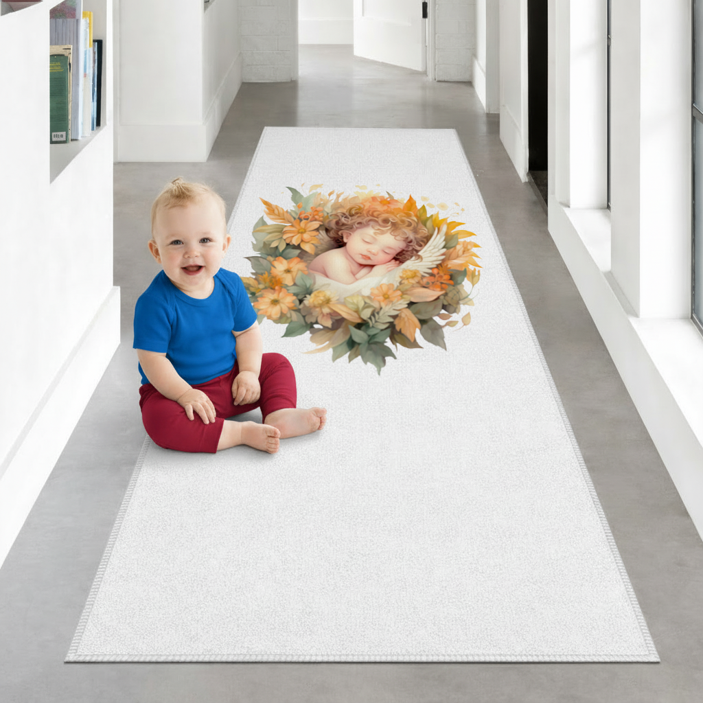 Sleeping Cherub in Cottagecore Flowers Hallway & Entryway Rug