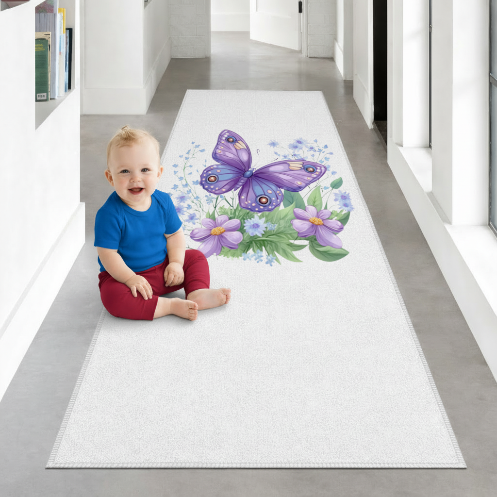 Cottagecore Purple Butterfly Floral Hallway & Entryway Rug